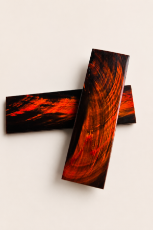 Fire Swirl Buffalo Horn Knife Scale Block – Red & Black Flame Pattern