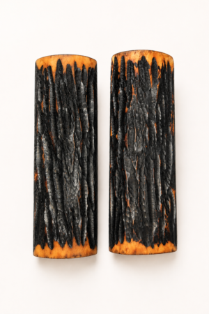 Water Colour Camel Bone Knife Scales – Orange & Black Textured Pattern